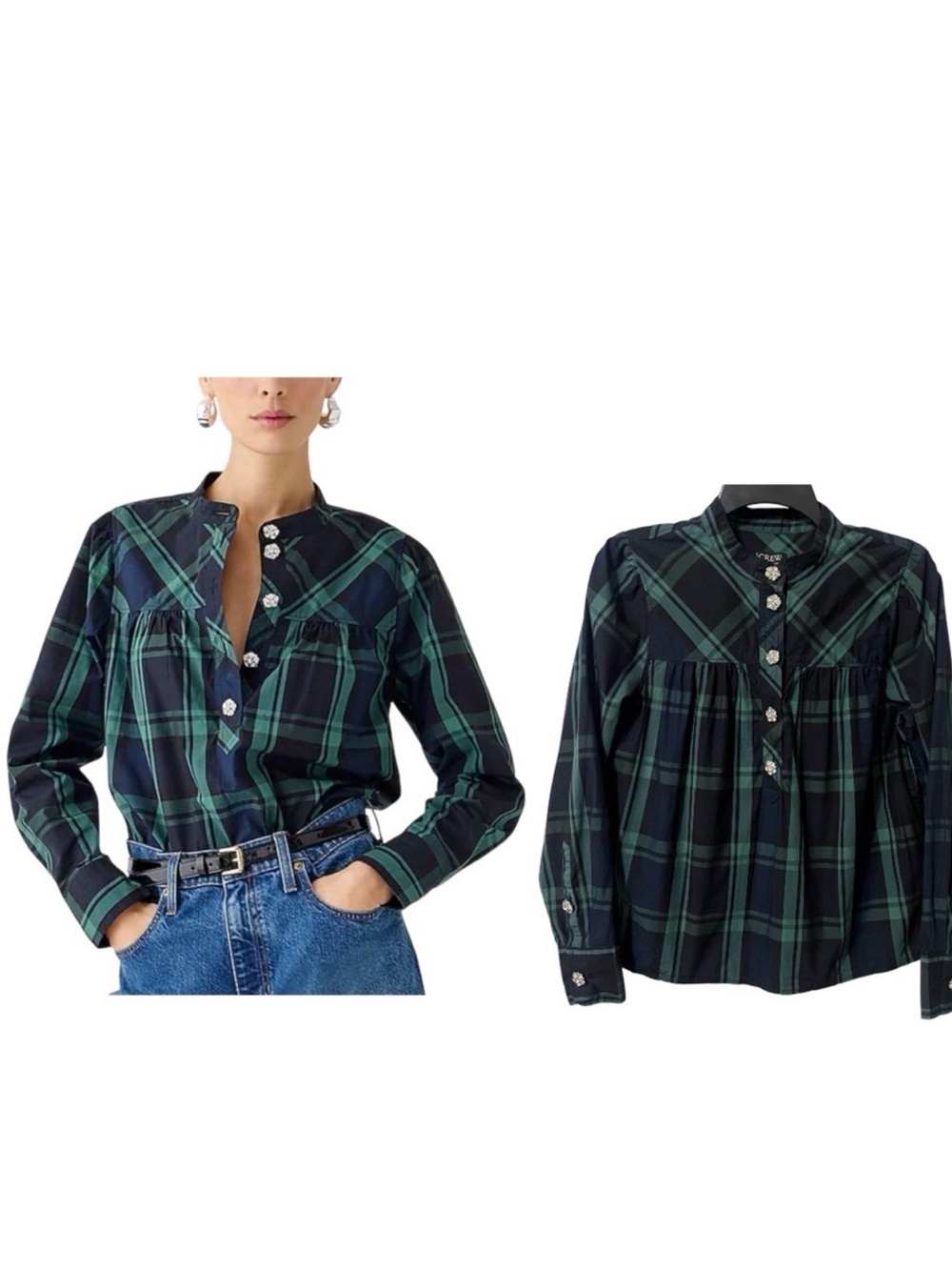 J. Crew Green and Navy Plaid Shirt